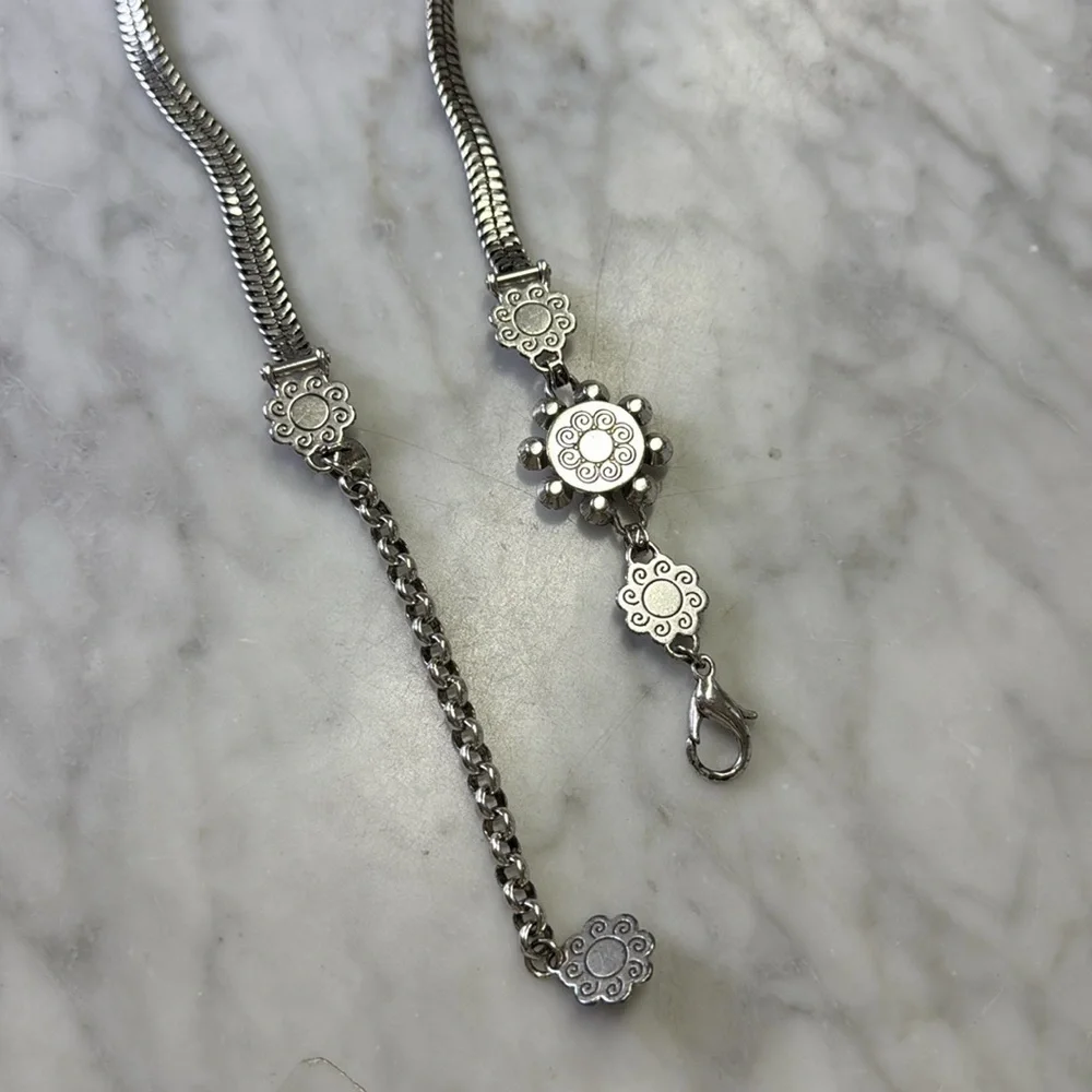 BRIGHTON Silver Toned Rhinestone Embellished Chain Belt Size M